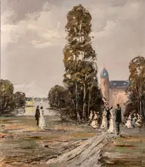 Franz Martinek, A Park Gathering, circa 1970, Oil on Canvas
