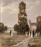 Franz Martinek, A Park Gathering, circa 1970, Oil on Canvas