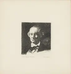 Edouard Manet, Portrait of Charles Baudelaire, Full Face, Etching on Laid Paper Later Imp.