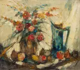 Alexander Kardin, Still Life Fruit and Flowers with Pitcher, Oil on Canvas, Ca.