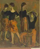 Harry Glassgold, Untitled, Serigraph in Colors, After Moses Soyer, Four Dancers in Orange, Ca.