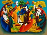 Fritz Rock, Haitian Market Vendors, circa 1960-1970, Oil on Canvas