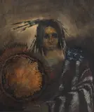 Frank Howell, Untitled, 1975, Lithograph in Colors on Paper with Collage, Portrait of a Native American Gentleman