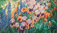 Rutherford Boyd, Flower Garden, Irises and Poppies, Watercolor and Pencil on Paper