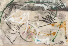 András Márkos, Abstract Composition (Untitled), Mid-Century Modern Acrylic, Collage, Color Pencil and Pencil on Canvas