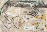 András Márkos, Abstract Composition (Untitled), Mid-Century Modern Acrylic, Collage, Color Pencil and Pencil on Canvas