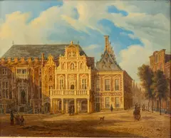 Augustus Wynants, Haarlem City Hall, Netherlands, circa 1840, Oil on Mahogany Panel