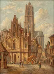 Henry Thomas Schafer, Market Square, Rodez, France, Oil on Canvas