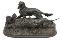 Pierre-Jules Mêne, Chasse À La Perdrix (Setter, Pointer, and Partridge)t), circa 1850, Original Bronze Sculpture