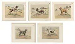Henry Wilkinson, Hand Colored Etchings, on Paper 'English Pointer; Black Setter; American Bassett; German Short Haired Pointer; Yel