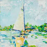 Thom Millsap, Sailboat Near Shore, circa 1980-90, Acrylic on Canvas