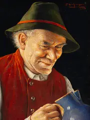 Otto Eichinger, Portrait of an Austrian Gentleman Holding a Pitcher, Oil on Masonite
