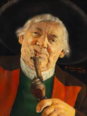 Otto Eichinger, Portrait of an Austrian Gentleman Holding a Pipe, Oil on Masonite