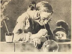 John Clem Clarke, Chardin - the Bubble Blower, Black And White Lithograph on Wove Paper
