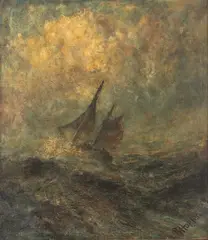 Robert Hopkin, Sailing Vessel in Choppy Seas, Oil on Canvas