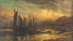 Waiting on the Tide, Evening by Robert Hopkin, Oil on Canvas, sold May 2026