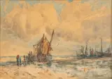 Robert Hopkin, Fishing Boats at Low Tide, Watercolor on Paper