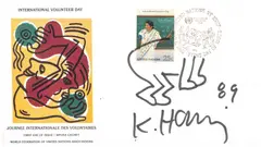 Keith Haring, Untitled (WFUNA Cachet), 1989, Marker and Offset Lithograph on Paper
