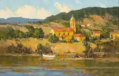 Paul Strisik, Village Church, Lucca, Italy, Oil on Canvas