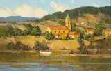 Paul Strisik, Village Church, Lucca, Italy, Oil on Canvas