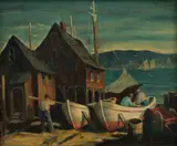Stephen Chizmarik, Boatyard at Harbors Edge, Oil on Canvas
