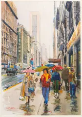 Arne Westerman, Rainy Day in the City, 1986, Watercolor on Wove Paper