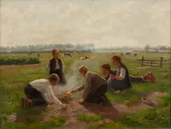 Jules Jourdier, Children in a Breton Landscape, circa 1900, Oil on Canvas