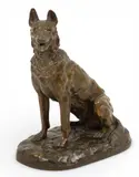 Pierre-Albert Laplanche, Vigilant Sitting German Shepherd, Bronze Sculpture