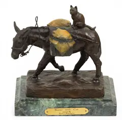 Tom Knapp, Burro with Cat, Bronze Sculpture