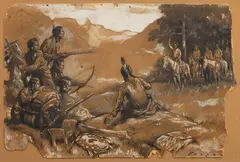 George Edmund Varian, A Surprise Encounter, Charcoal and Gouache on Board
