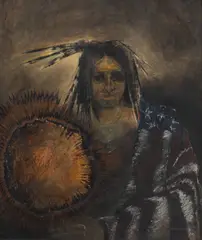 Frank Howell, Untitled, 1975, Lithograph in Colors on Paper with Collage, Portrait of a Native American Gentleman