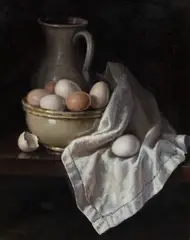 Untitled by Domingo Delgado Velez, Oil on Canvas Still Life with Eggs and Pitcher, sold May 2026