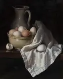Domingo Delgado Velez, Untitled, Oil on Canvas Still Life with Eggs and Pitcher