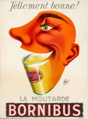 Philippe Foré, La Moutarde Bornibus, circa 1954, Lithographic Poster in Colors on Paper, Linen Backed