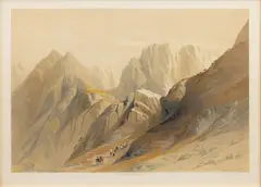 David Roberts, Ascent of the Lower Range Sinai, 1845, Hand Colored Stone Lithograph