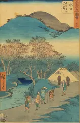 Utagawa Hiroshige, Minakuchi: Famous Pine Trees at the Foot of Mount Hiramatsu, Woodblock Print, Ca.