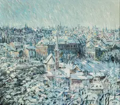Malva, Winter Cityscape, 1982, Oil on Canvas