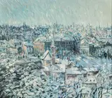 Malva, Winter Cityscape, 1982, Oil on Canvas