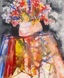 Nora Chapa Mendoza, Abstract Still Life (Flowers in Vase), Watercolor on Thick Wove Paper