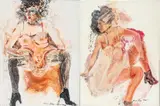 Nora Chapa Mendoza, Women Seated in Lingerie, Mixed Media on Paper
