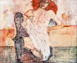 Nora Chapa Mendoza, Seated Woman in Lingerie, Mixed Media on Paper