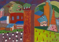 Untitled (Cityscape) by David Fludd, Acrylic on Paper, sold Apr 2026