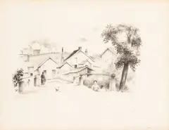Robert Lotiron, L'entree Du Village, 1950, Lithograph on BFK Rives Paper