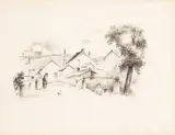 Robert Lotiron, L'entree Du Village, 1950, Lithograph on BFK Rives Paper
