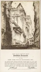 Joseph Pennell, Untitled, Etching on Paper, New York Stock Exchange Membership Certificate, Ca. 1970s