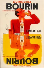 Jacques Bellenger, QuinQuina Bourin, 1936, Lithographic Poster in Colors on Paper, Linen Backed