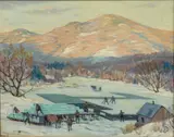 Wallace Weir Fahnestock, Ice Harvesting, Dorset, VT, circa 1920-30, Oil on Canvas