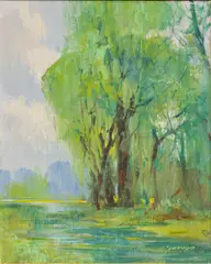 Michael Schofield, Weeping Willows, Oil on Canvas