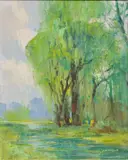 Michael Schofield, Weeping Willows, Oil on Canvas
