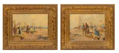 R. Kotter, Flower Sellers, circa 1950, Oils on Canvas